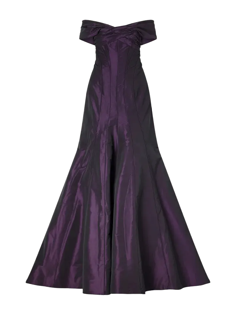 Paneled taffeta corset gown