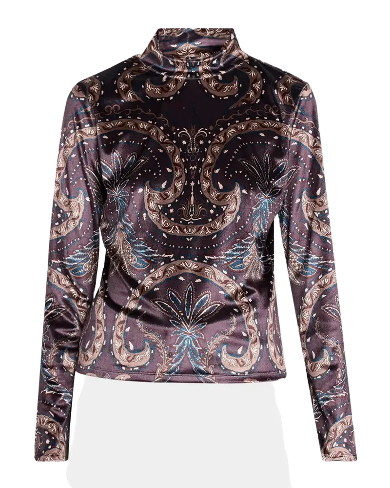 Nate Paisley Velvet Mock-Neck Top