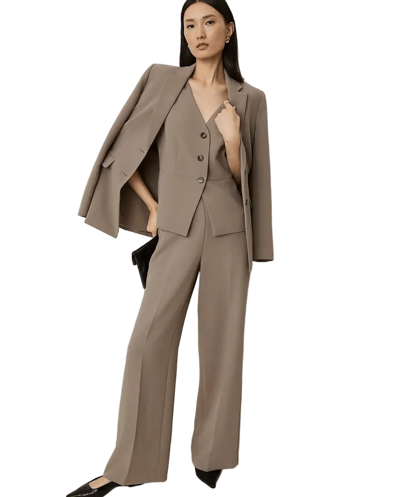 The Side Zip Wide-Leg Pant in Textured Crepe
