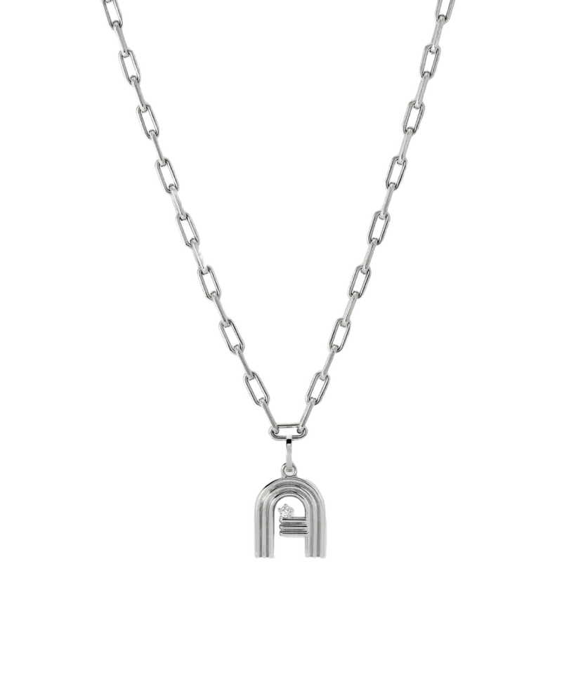 4mm Groovy Italian Chain Initial Necklace in Sterling Silver