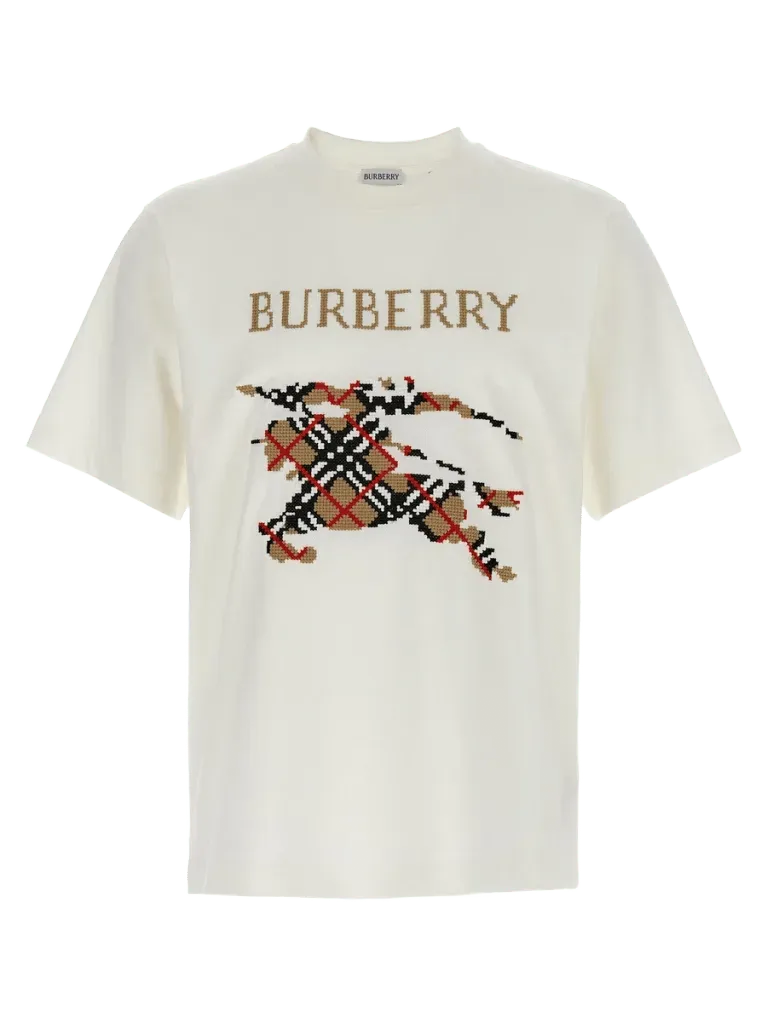 Burberry Equestrian Knight Logo-Embroidered T-Shirt — White