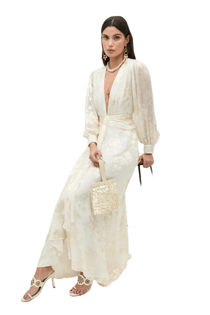 Meera Silk-Satin Devoré Gown in Bouquet Devoré Cream