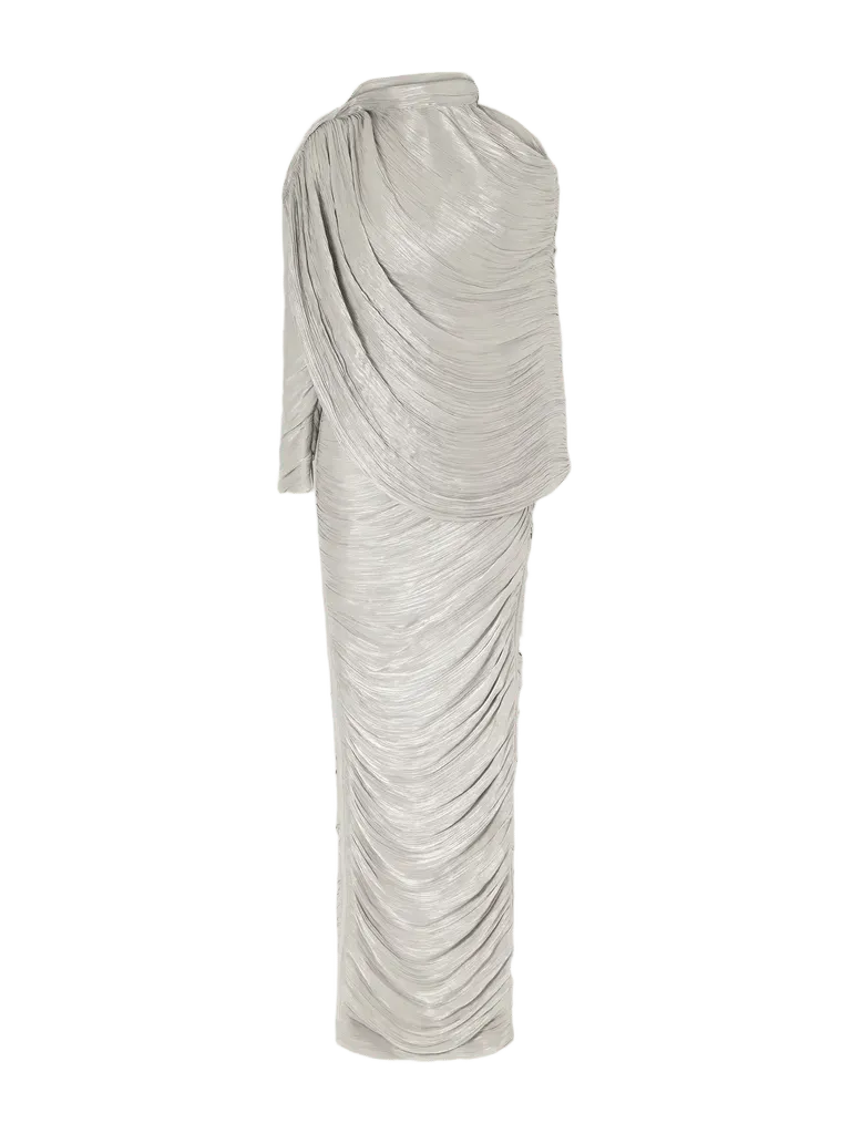 Cape-effect plissé crepe de chine gown