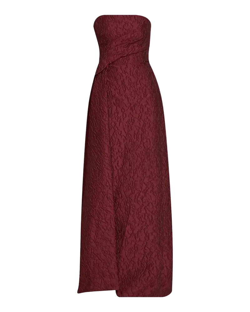 Strapless Textured Jacquard Draped Train Column Gown