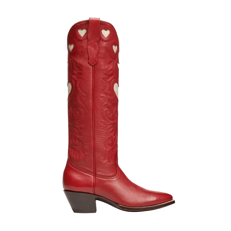 The Heart Boot in Red and Bone