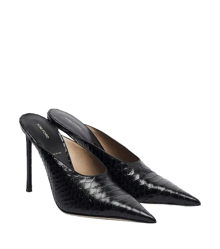 Snake-effect leather mules