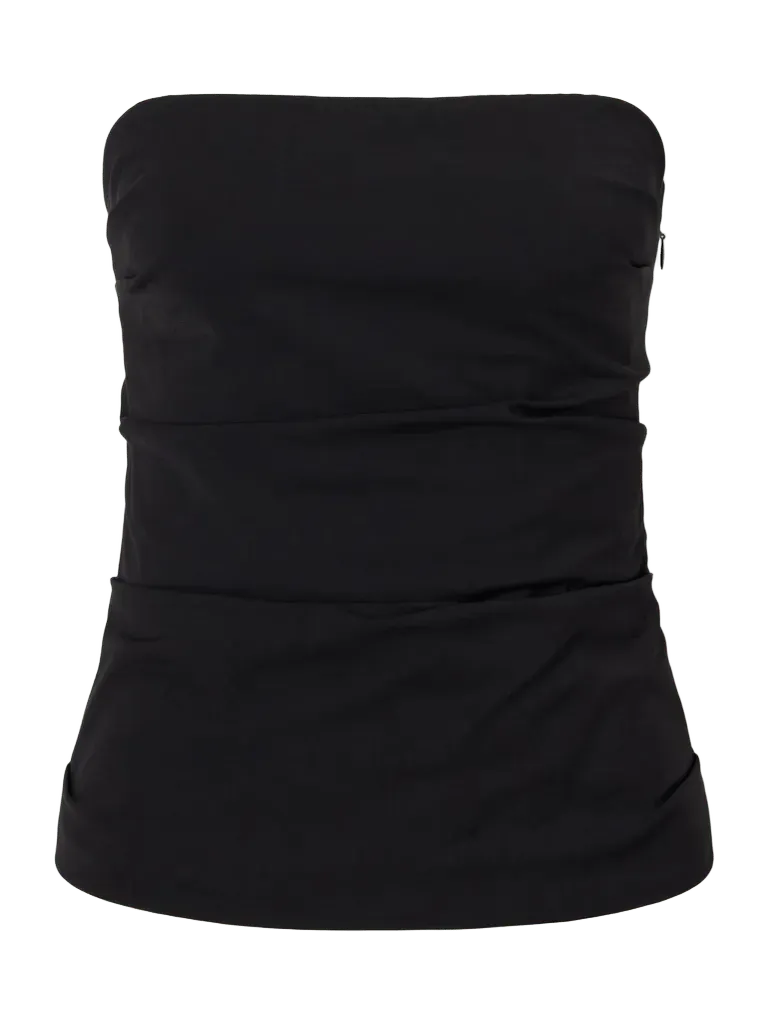 Strapless gathered stretch wool-blend tank
