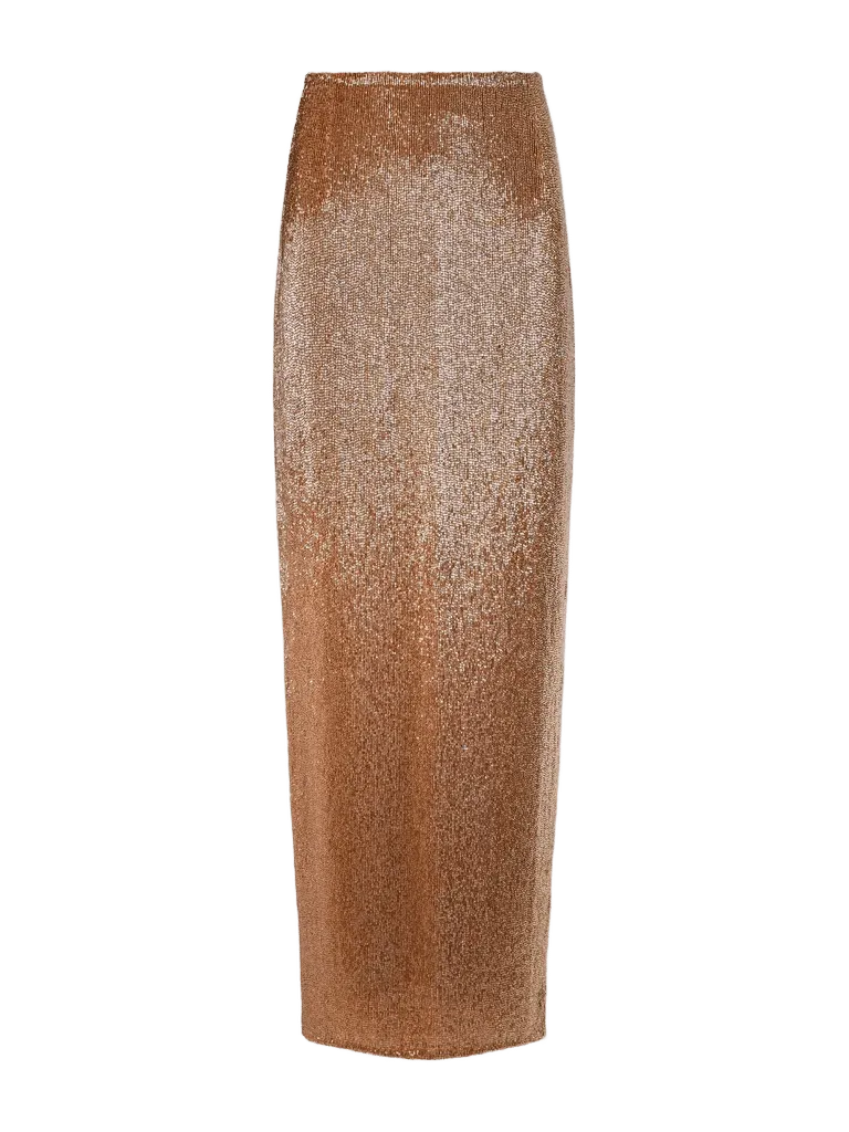 Bead-embellished mesh midi skirt