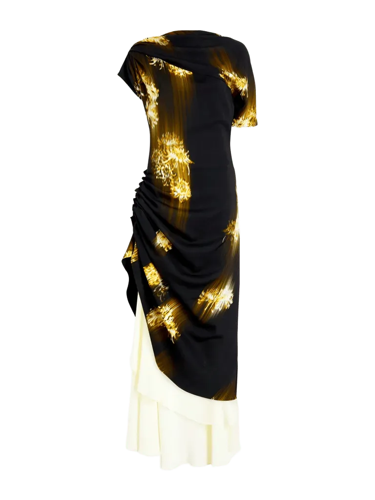 Antonella Dress in Printed Viscose Cady - Black Multi