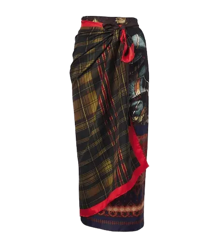 Printed silk twill wrap skirt