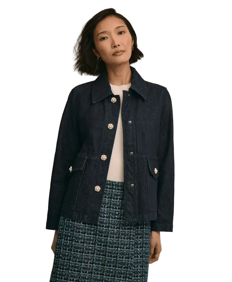 Cotton Blend Boxy-Fit Denim Jacket