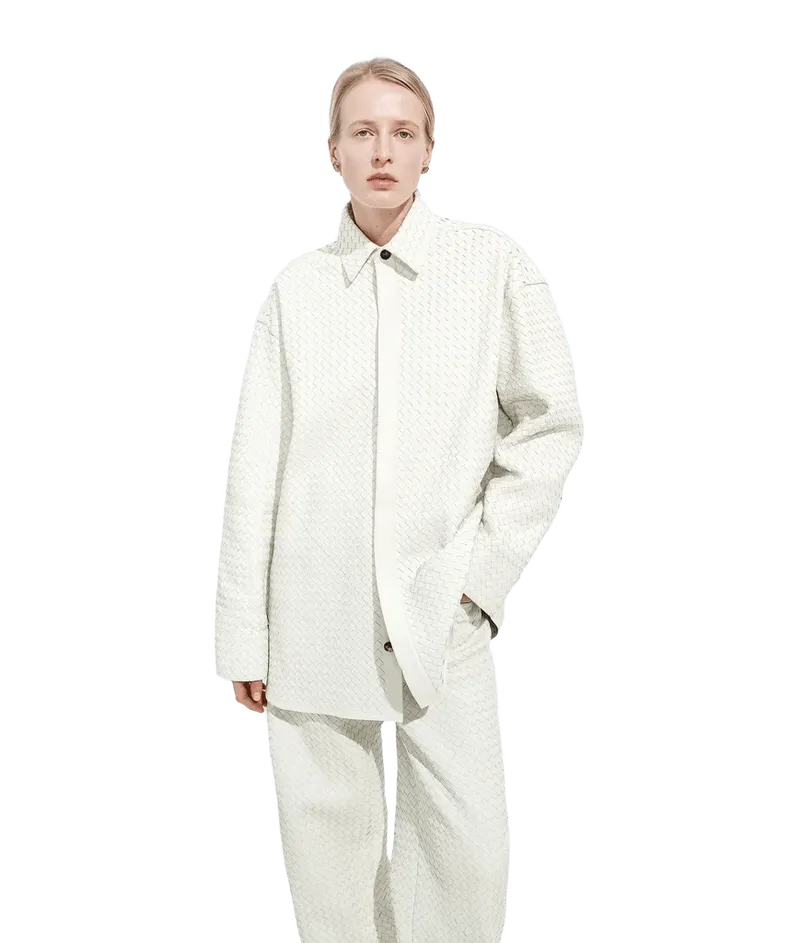 Women's Intrecciato Leather Shirt in Chalk