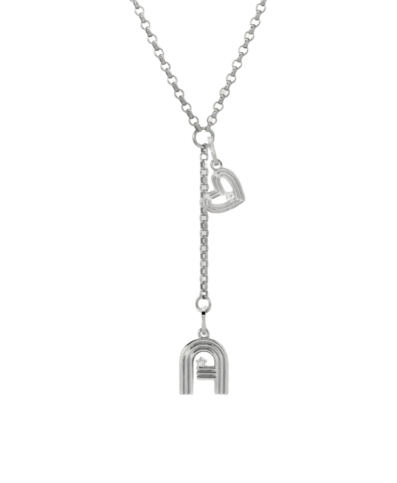 Groovy Diamond Initial + Heart Lariat Necklace