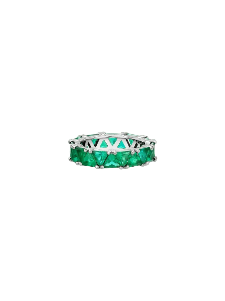 THEODORA TRILLION-CUT ETERNITY BAND IN LAB EMERALD, STERLING SILVER