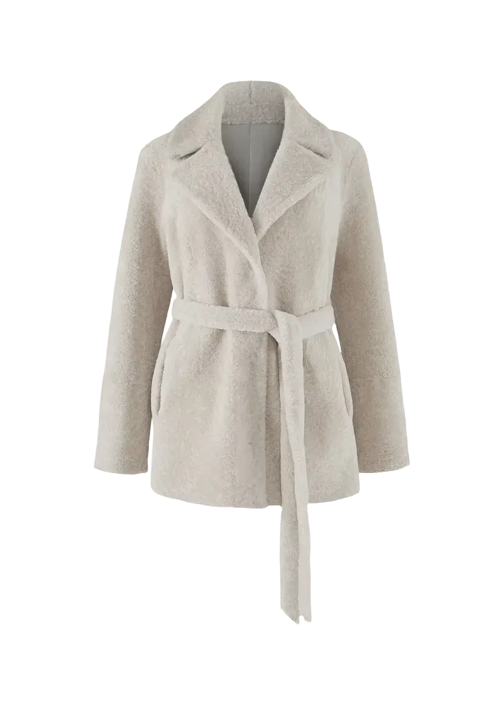 Select Textured Shearling Lamb Belted Jacket