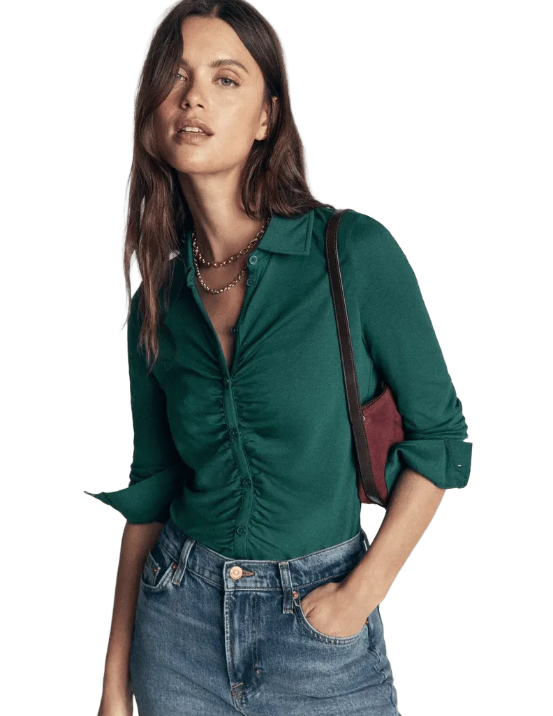 Imi Ruched Jersey Shirt-Midnight Teal