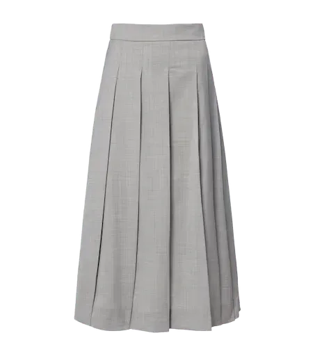 Pleated virgin wool maxi skirt