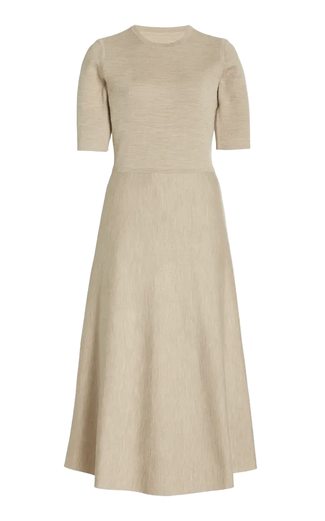 Seymore Knit Midi Dress in Oatmeal Merino Wool Cashmere