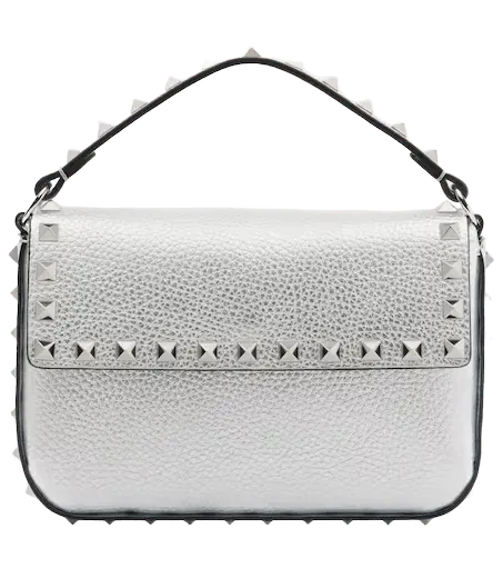 Rockstud Small metallic leather top-handle bag