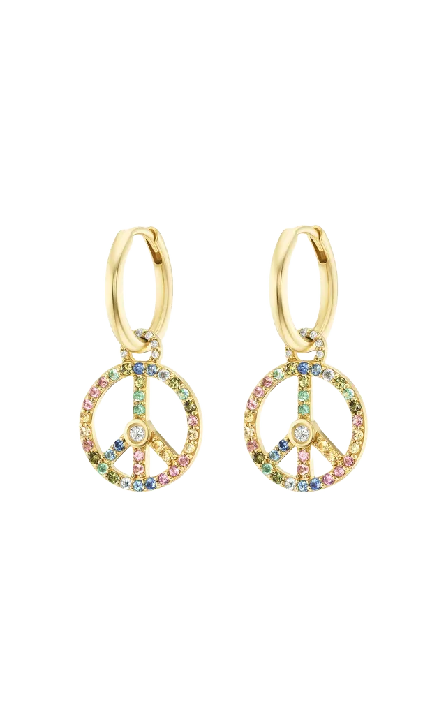 14K Yellow Gold Rainbow Gemstone Peace Earrings