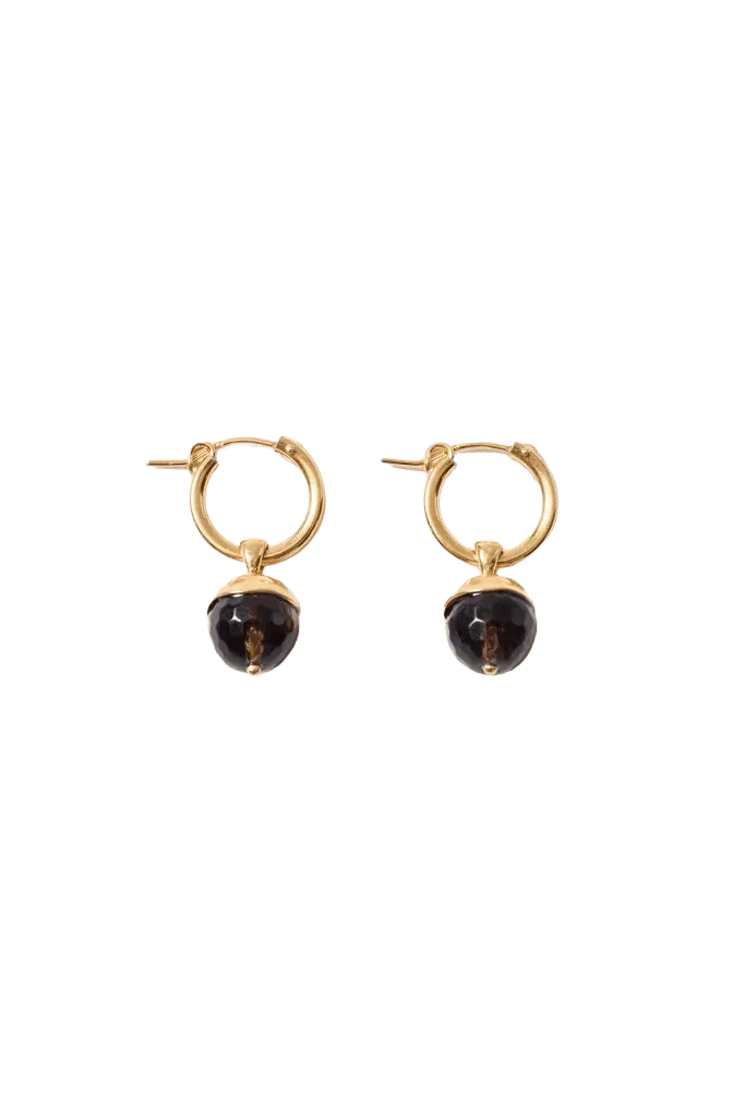 Bell Hoop Earrings Smoky Quartz