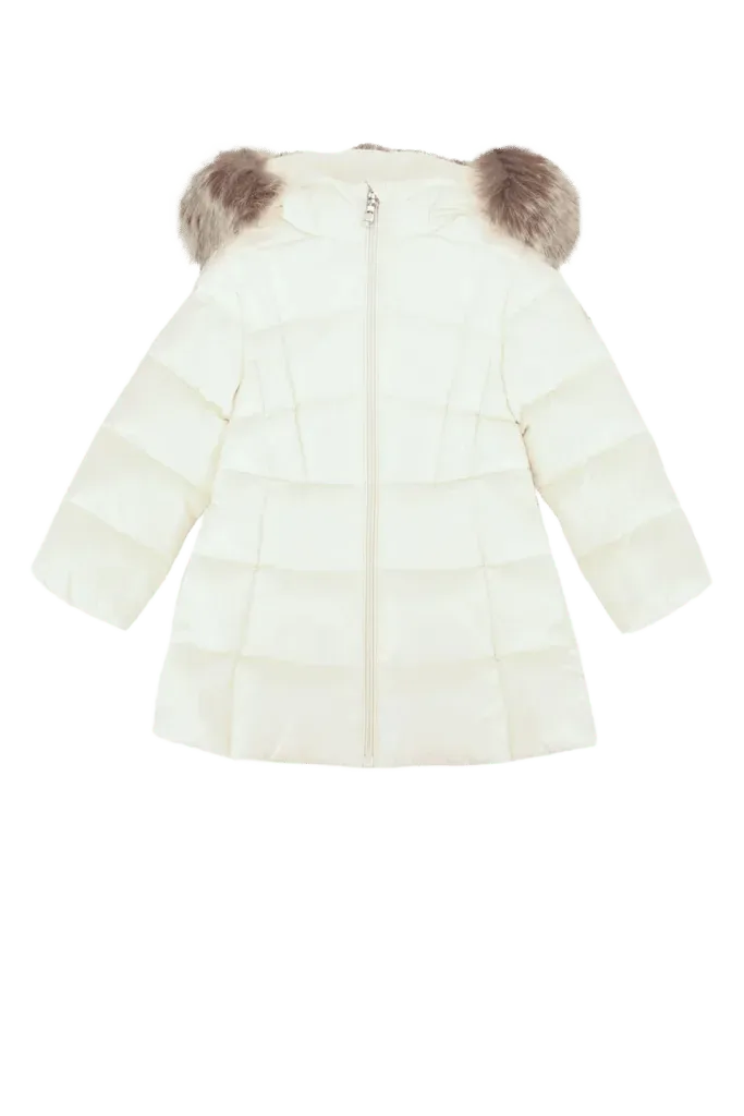 Moncler Jr Emma Long Parka Down Jacket — White
