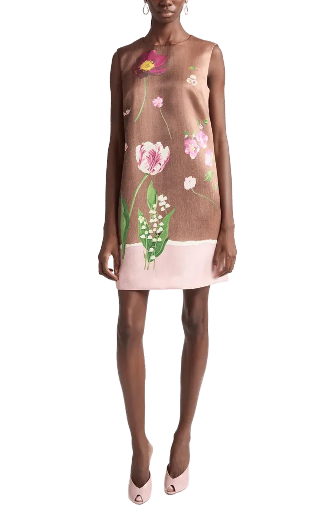 Mixed Botanical Satin Shift Minidress