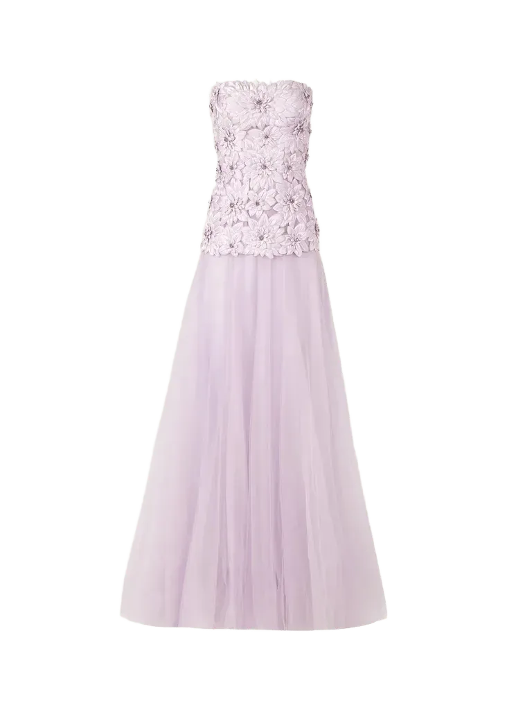 Gisella Petal Embellished Strapless Drop-Waist Tulle Gown