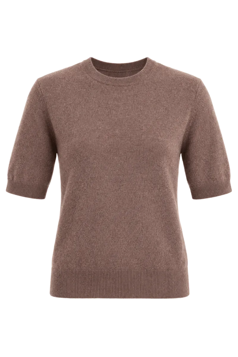 Taupe Cashmere Short Sleeve Noemie Sweater