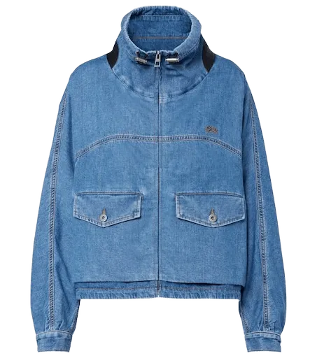 Leather-trimmed denim jacket