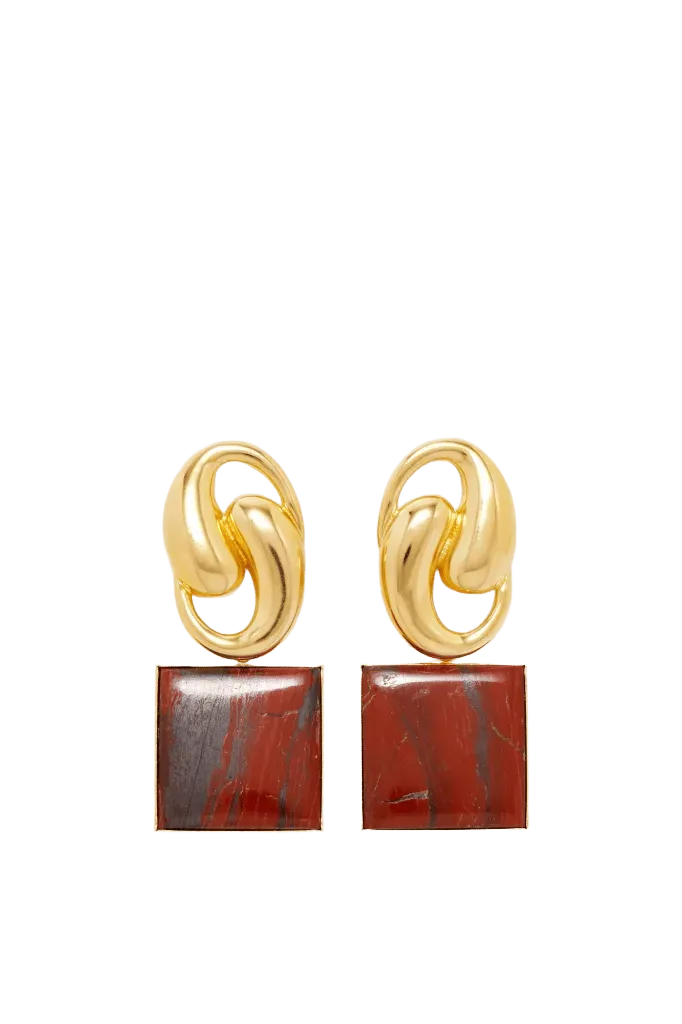 Knot square earrings - Gold & Red