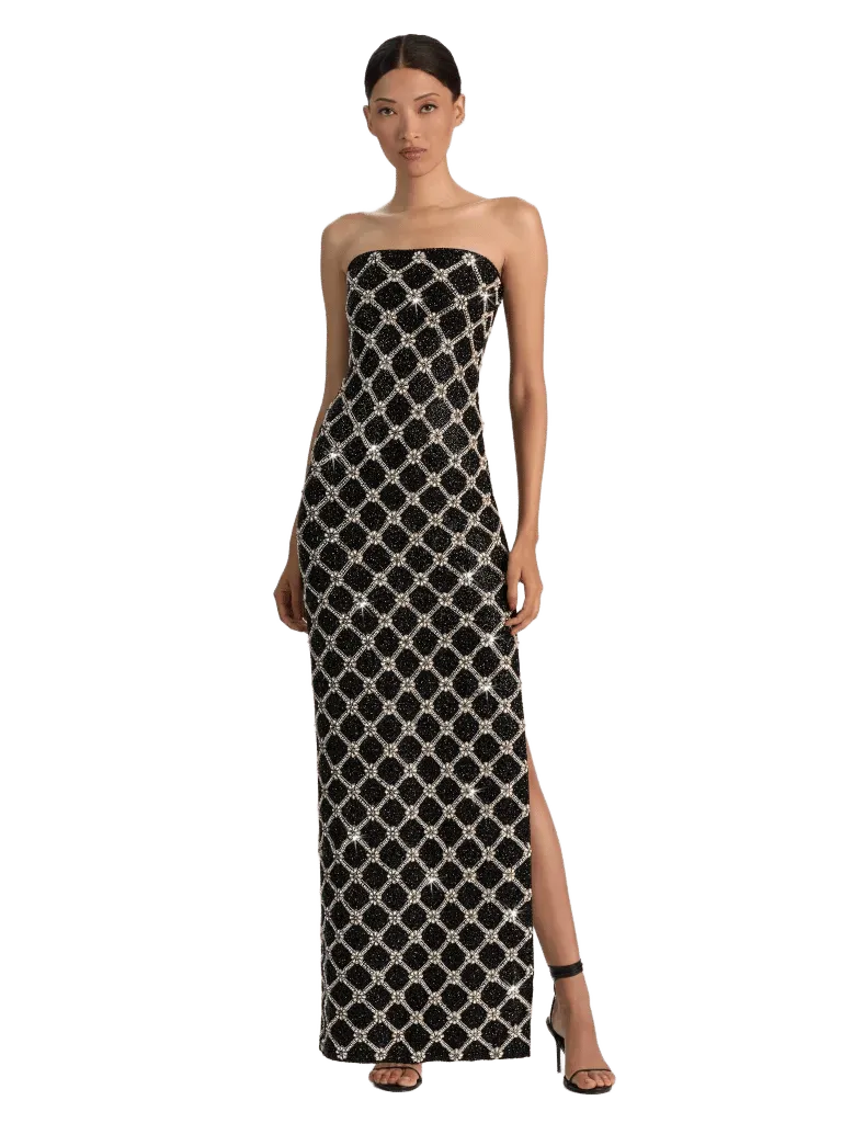 DELORA EMBELLISHED STRAPLESS GOWN - BLACK/SILVER