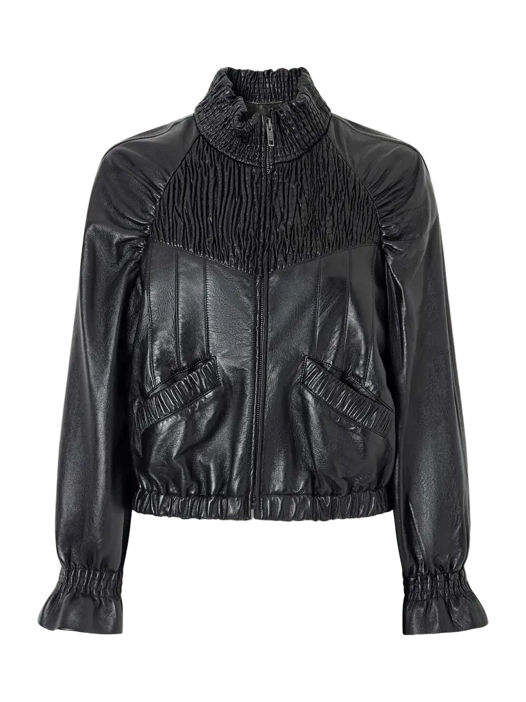 Shirred leather jacket