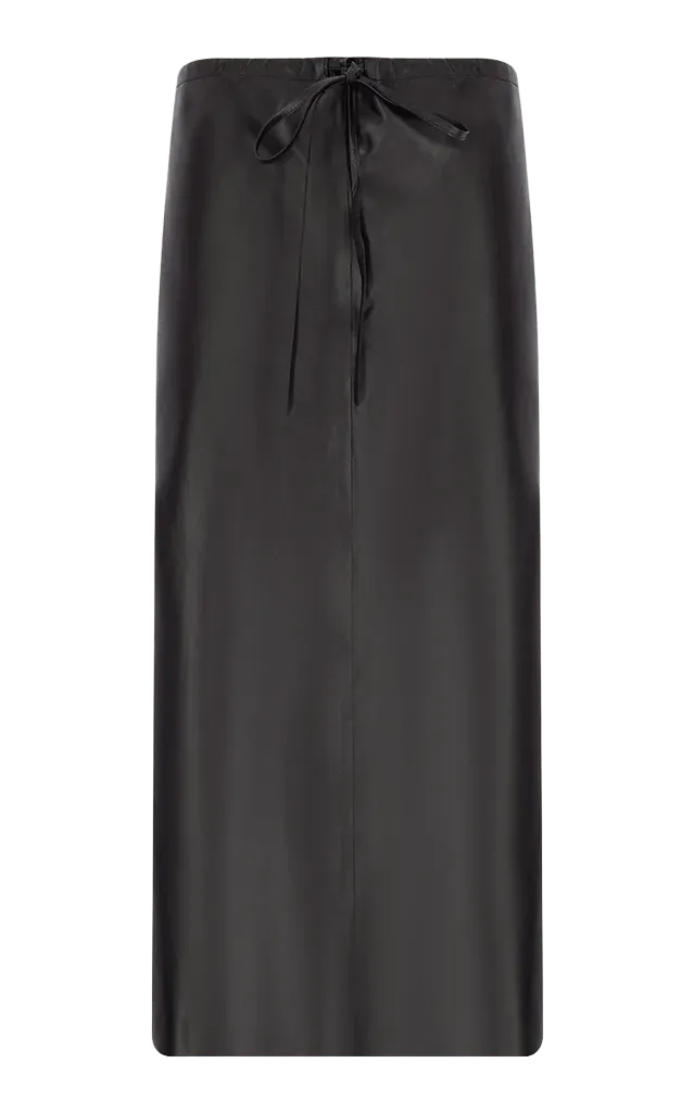 Drawstring Leather Midi Skirt