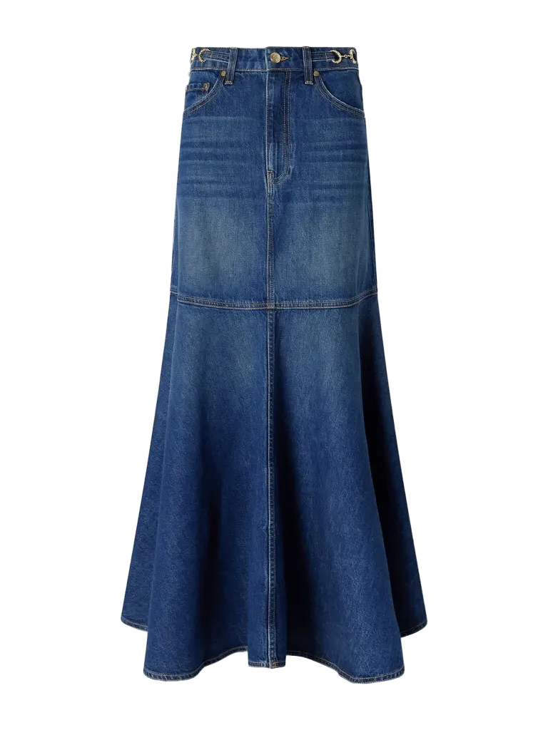 The Madelyn embellished paneled denim maxi skirt
