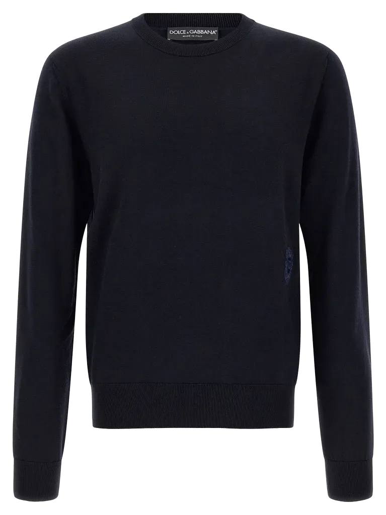 Dolce & Gabbana Embroidered Heraldic Coat of Arms Sweater — Navy