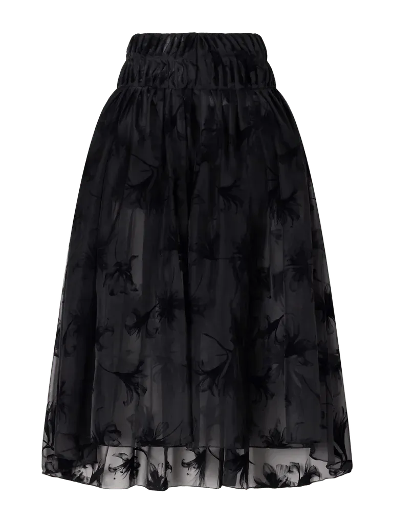 Rebecca velvet-trimmed organza midi skirt