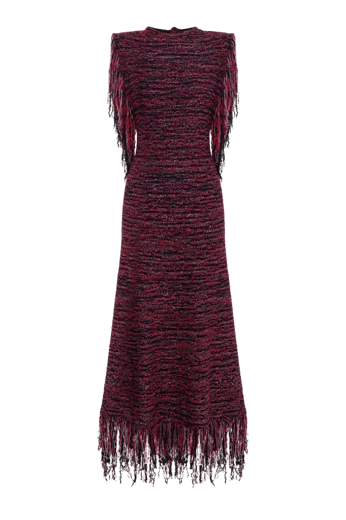 NIEVE SEQUIN KNIT MIDI DRESS RED