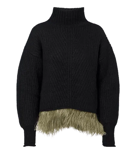 Feather-trimmed alpaca and wool-blend sweater