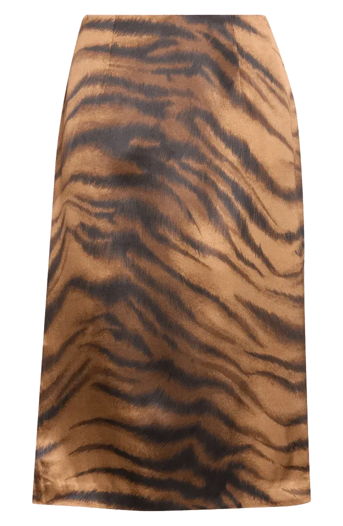 Chudeir Tiger Print Silk Satin Pencil Skirt
