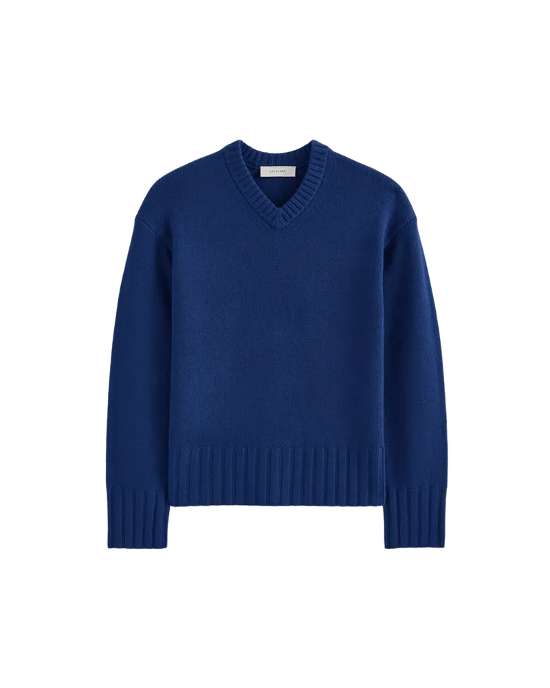 V-Neck Sweater in Extrafine Luxe Merino | Soladite Blue