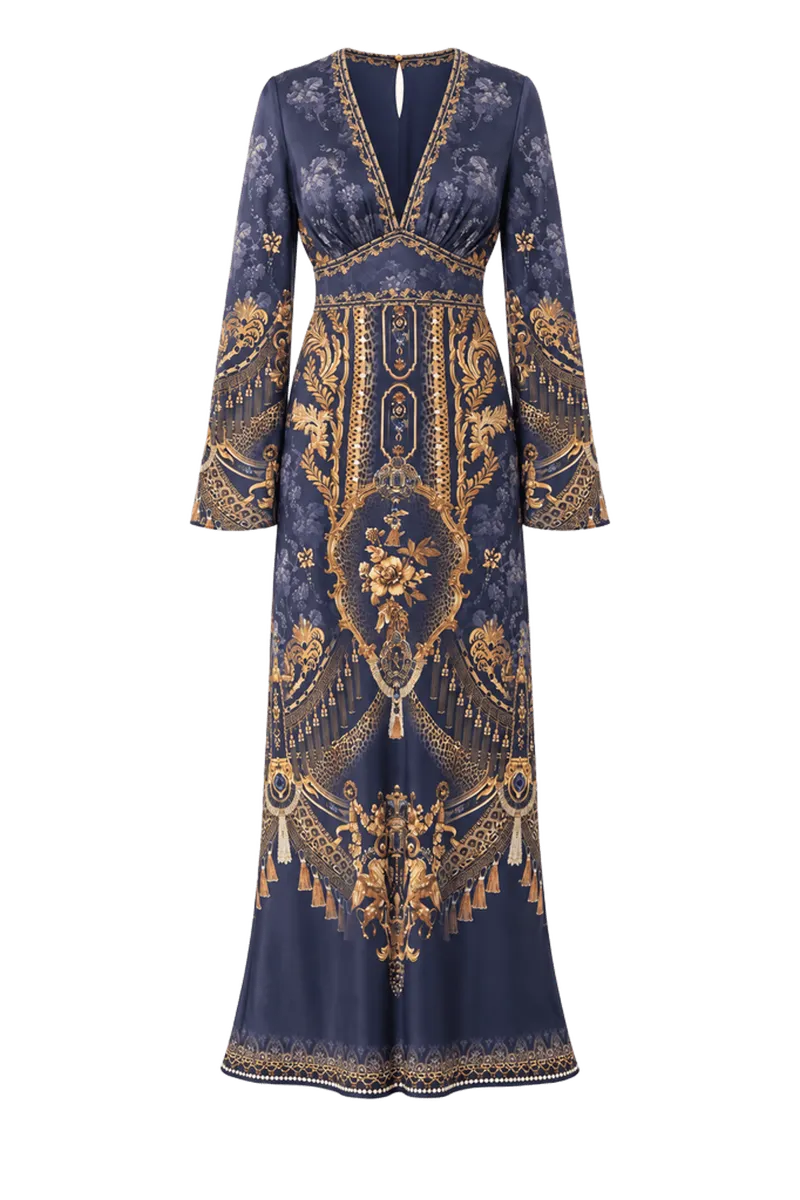 V Neck Dress With Flared Sleeve