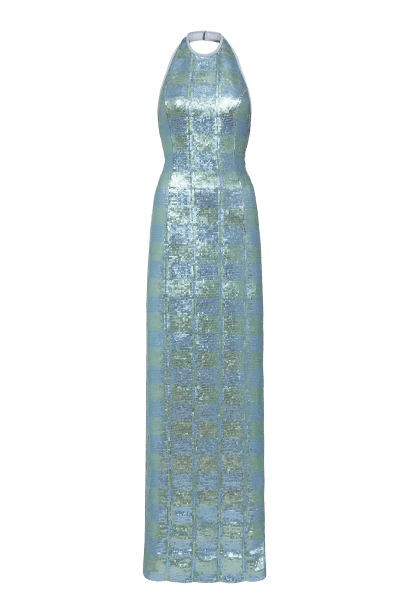 Nerine Gingham Sequin Gown