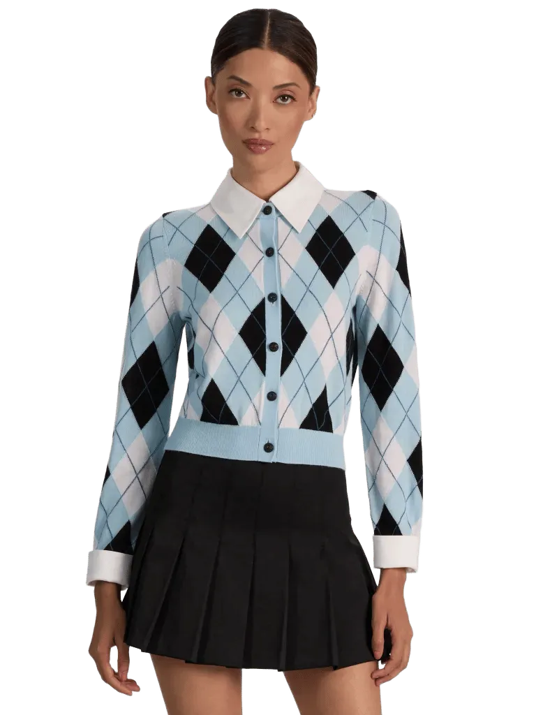 DOLLIE WOOL COLLARED CARDIGAN - MINERAL BLUE MULTI