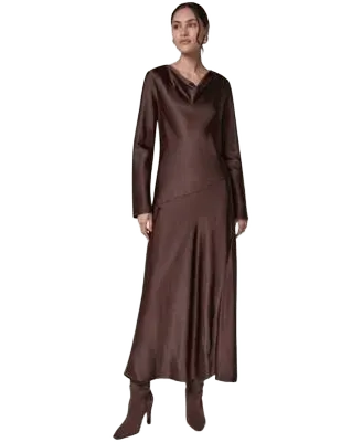 Women's Satin Cowl Neck A-Line Dress