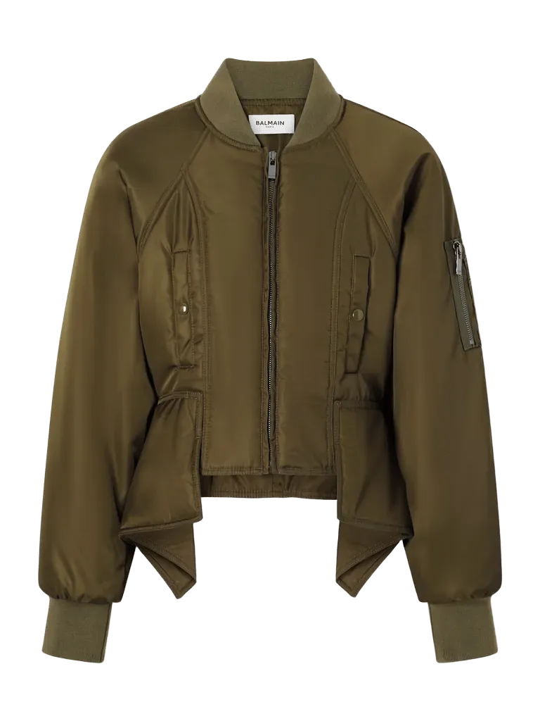 Paneled cropped satin jacket