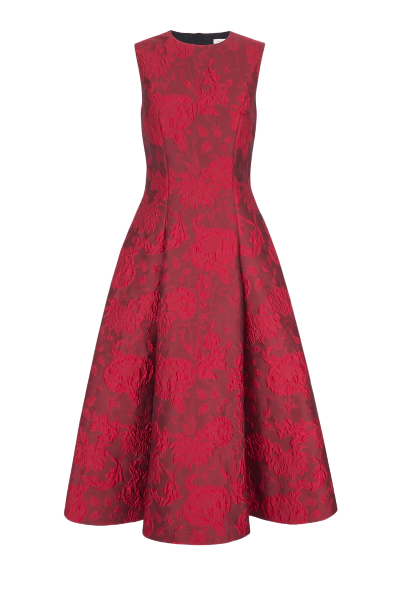 Mara Dress in Red Floral Cloque