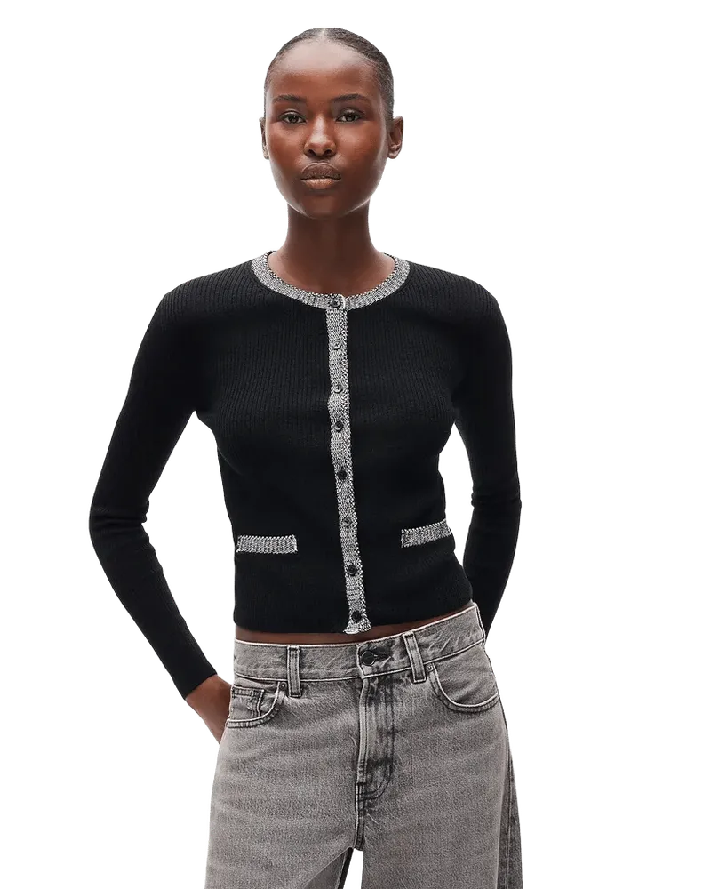 Crochet-trim cardigan in merino wool blend