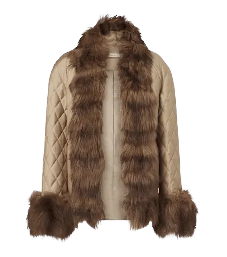 Quilted shearling-trimmed coat