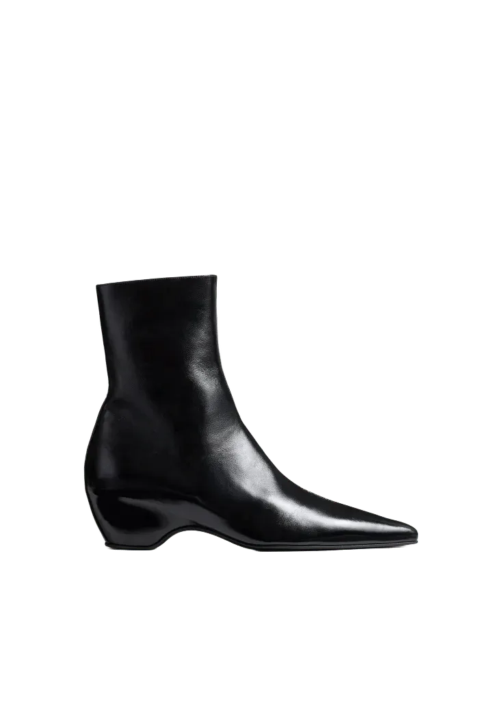 Sybil Ankle Boot in Black Glazed Leather